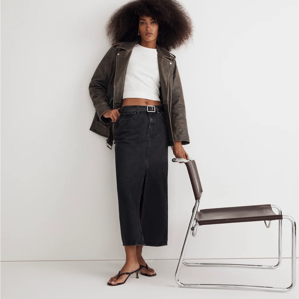 MADEWELL DENIM MAXI SKIRT IN LUNAR WASH